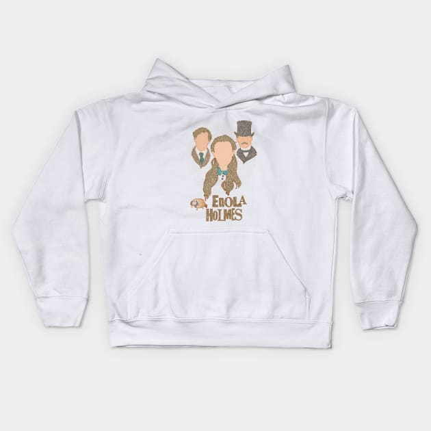 Enola Holmes Characters Minimalist Portraits Circle Design Kids Hoodie by pbdotman